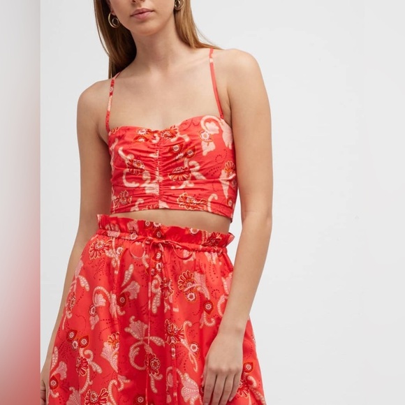 A.L.C. Arit Floral Ruched Crop Top Pink Paisley Print Crop Top - Picture 3 of 15